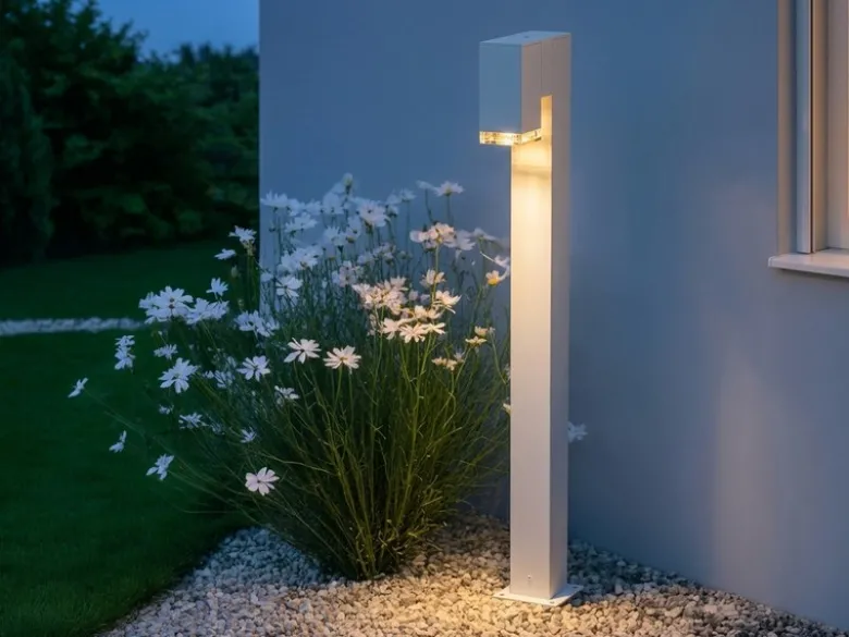 Moderne LED Pollerleuchte aus Aluminium, Höhe 100cm, Weiß