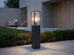Moderne LED Pollerleuchte in Anthrazit mit Glas, Höhe 80cm