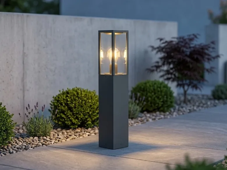 Moderne LED Pollerleuchte in Anthrazit mit Glas, Höhe 80cm