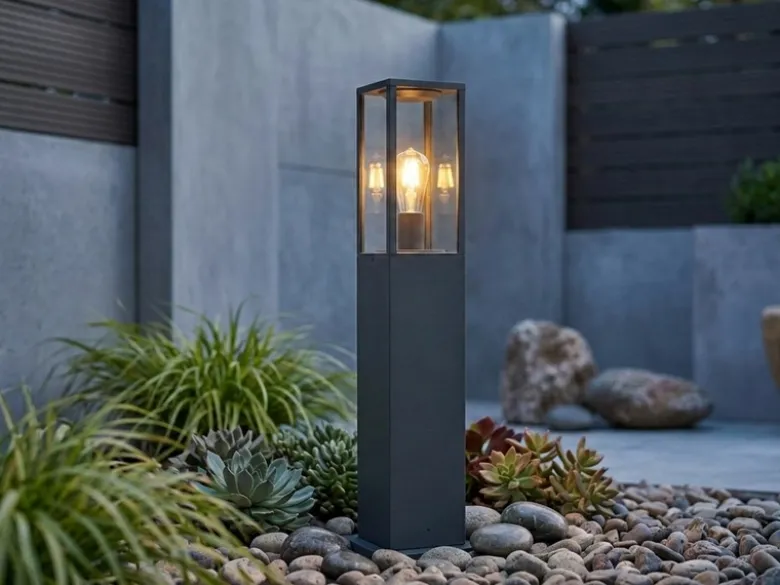 Moderne LED Pollerleuchte in Anthrazit mit Glas, Höhe 80cm