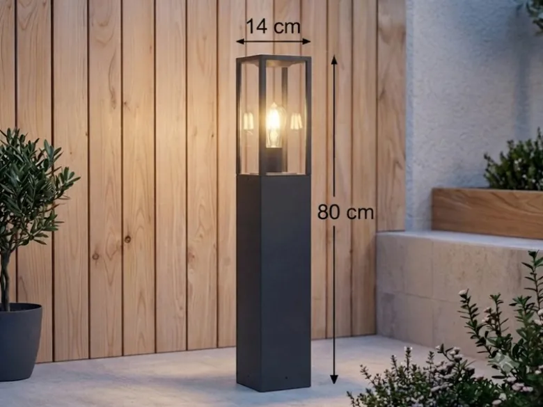 Moderne LED Pollerleuchte in Anthrazit mit Glas, Höhe 80cm