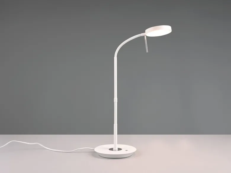 Moderne LED Schreibtischlampe MONZA dimmbar mit Flexarm, Weiß, Höhe 57cm