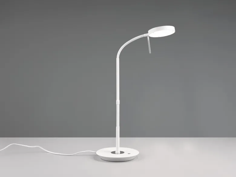 Moderne LED Schreibtischlampe MONZA dimmbar mit Flexarm, Weiß, Höhe 57cm