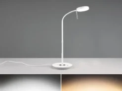 Moderne LED Schreibtischlampe MONZA dimmbar mit Flexarm, Weiß, Höhe 57cm