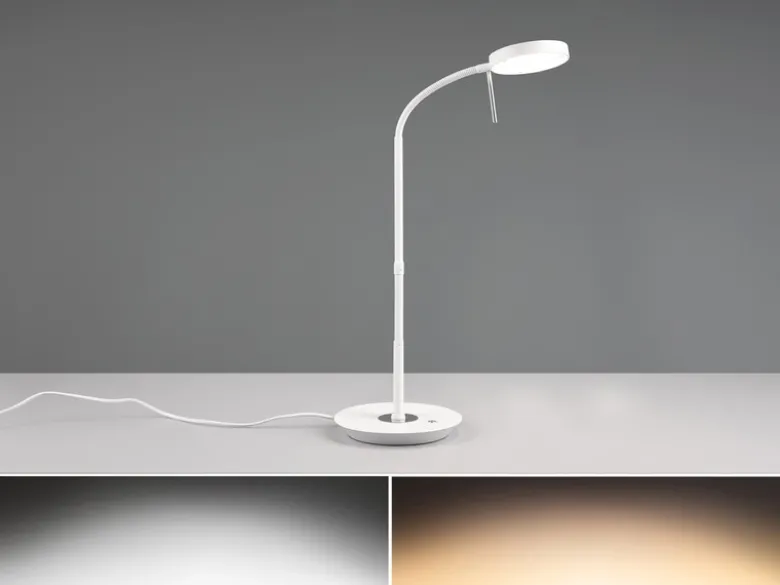 Moderne LED Schreibtischlampe MONZA dimmbar mit Flexarm, Weiß, Höhe 57cm