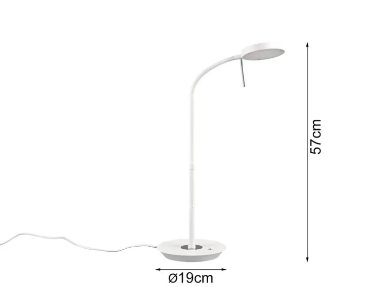Moderne LED Schreibtischlampe MONZA dimmbar mit Flexarm, Weiß, Höhe 57cm