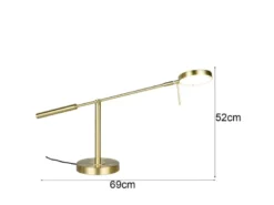 Moderne LED Schreibtischlampe MONZA dimmbar mit Schwenkarm, Messing Höhe 52cm