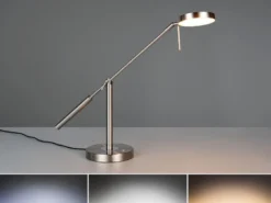 Moderne LED Schreibtischlampe MONZA dimmbar mit Schwenkarm, Silber Höhe 52cm