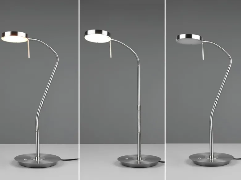 Moderne LED Schreibtischlampe MONZA dimmbar mit Flexarm, Silber, Höhe 57cm