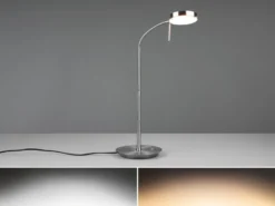 Moderne LED Schreibtischlampe MONZA dimmbar mit Flexarm, Silber, Höhe 57cm