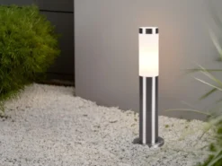 Moderne LED Sockelleuchte aus Edelstahl in Silber, Höhe 45cm