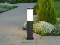 Moderne LED Sockelleuchte aus Edelstahl in Schwarz, Höhe 45cm