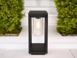 Moderne LED Sockelleuchte aus Druckguss Aluminium in Schwarz, Höhe 35cm