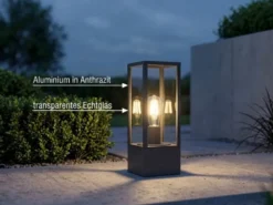 Moderne LED Sockelleuchte in Anthrazit mit Glas, Höhe 40cm