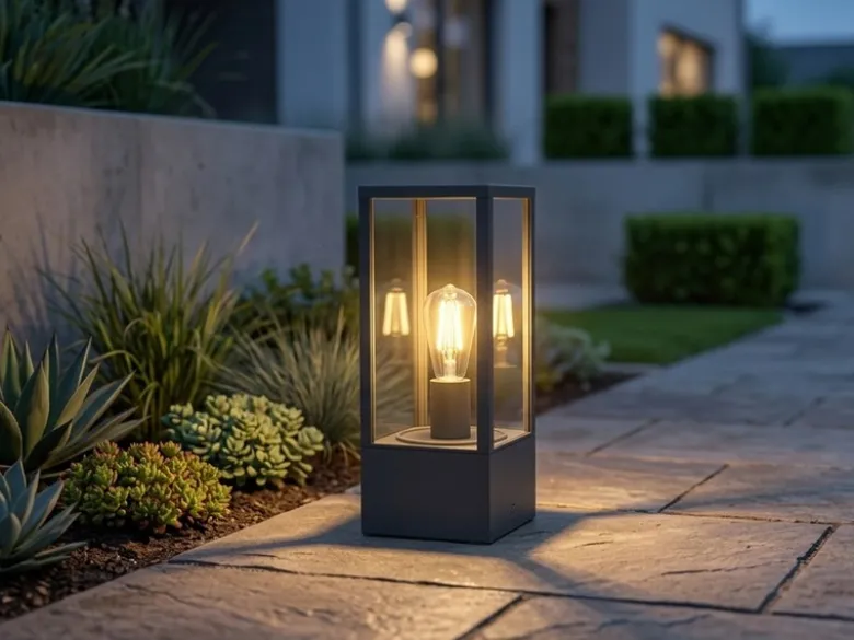 Moderne LED Sockelleuchte in Anthrazit mit Glas, Höhe 40cm