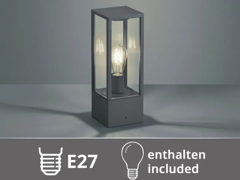 Moderne LED Sockelleuchte in Anthrazit mit Glas, Höhe 40cm