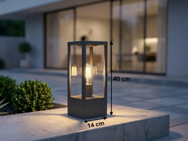 Moderne LED Sockelleuchte in Anthrazit mit Glas, Höhe 40cm