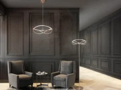 Moderne LED Stehlampe CHARIVARI Messing matt, Höhe 175cm