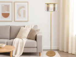 Moderne LED Stehlampe mit Lampenschirm aus Rauchglas Kristall, Höhe 150cm