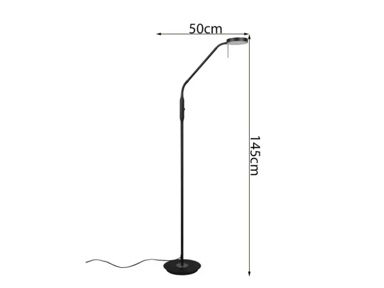 Moderne LED Stehlampe MONZA dimmbar mit Flexarm, Schwarz, Höhe 145cm
