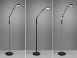 Moderne LED Stehlampe MONZA dimmbar mit Flexarm, Schwarz, Höhe 145cm