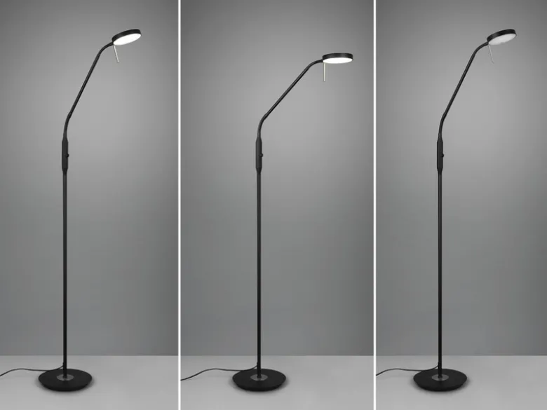 Moderne LED Stehlampe MONZA dimmbar mit Flexarm, Schwarz, Höhe 145cm