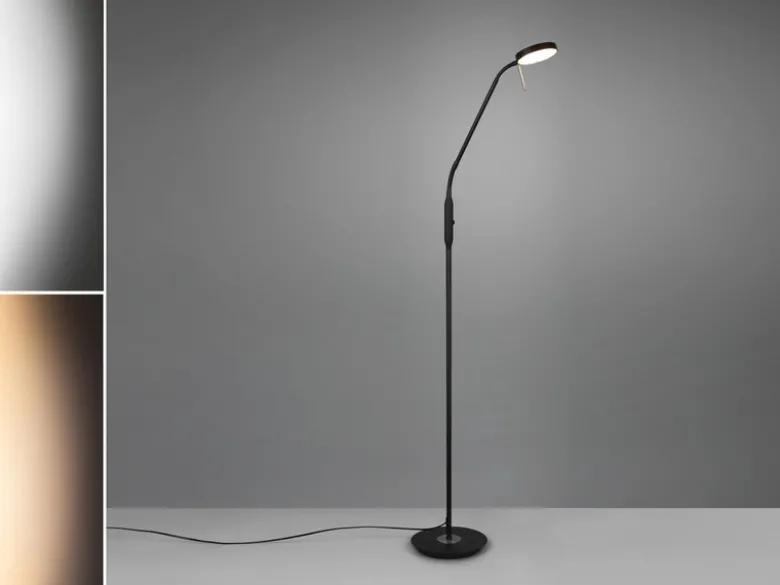 Moderne LED Stehlampe MONZA dimmbar mit Flexarm, Schwarz, Höhe 145cm