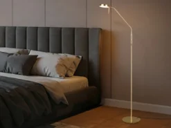 Moderne LED Stehlampe MONZA dimmbar mit Flexarm, Messing, Höhe 145cm