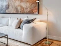 Moderne LED Stehlampe MONZA dimmbar mit Flexarm, Messing, Höhe 145cm
