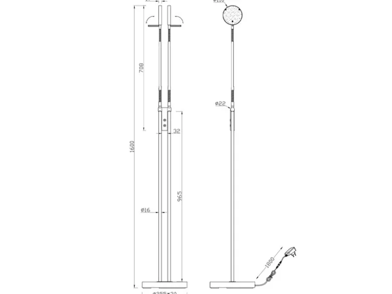 Moderne LED Stehlampe MONZA dimmbar, 2-flammig Messing, Höhe 160cm