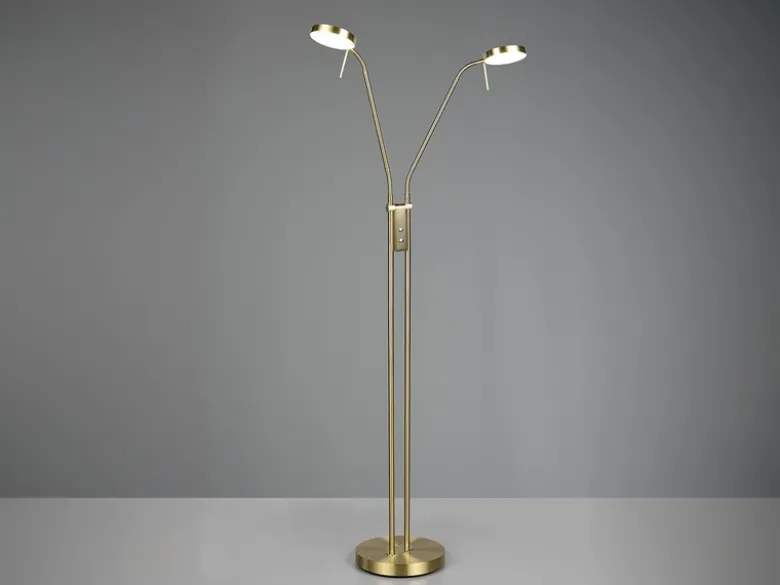 Moderne LED Stehlampe MONZA dimmbar, 2-flammig Messing, Höhe 160cm
