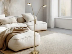 Moderne LED Stehlampe MONZA dimmbar, 2-flammig Messing, Höhe 160cm