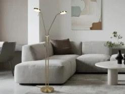 Moderne LED Stehlampe MONZA dimmbar, 2-flammig Messing, Höhe 160cm
