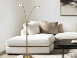Moderne LED Stehlampe MONZA dimmbar, 2-flammig Messing, Höhe 160cm