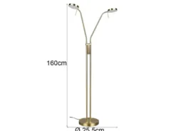 Moderne LED Stehlampe MONZA dimmbar, 2-flammig Messing, Höhe 160cm