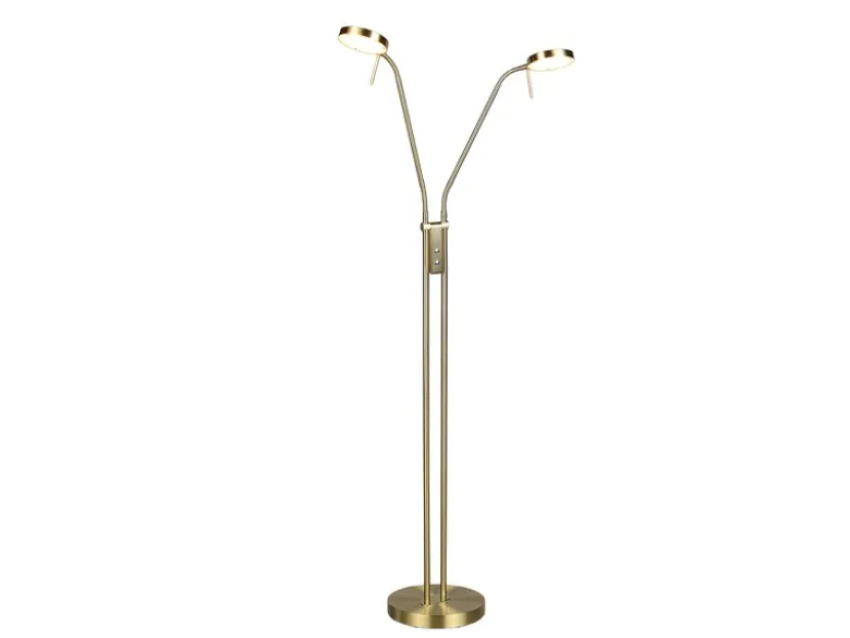 Moderne LED Stehlampe MONZA dimmbar, 2-flammig Messing, Höhe 160cm