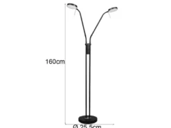 Moderne LED Stehlampe MONZA dimmbar, 2-flammig Schwarz, Höhe 160cm