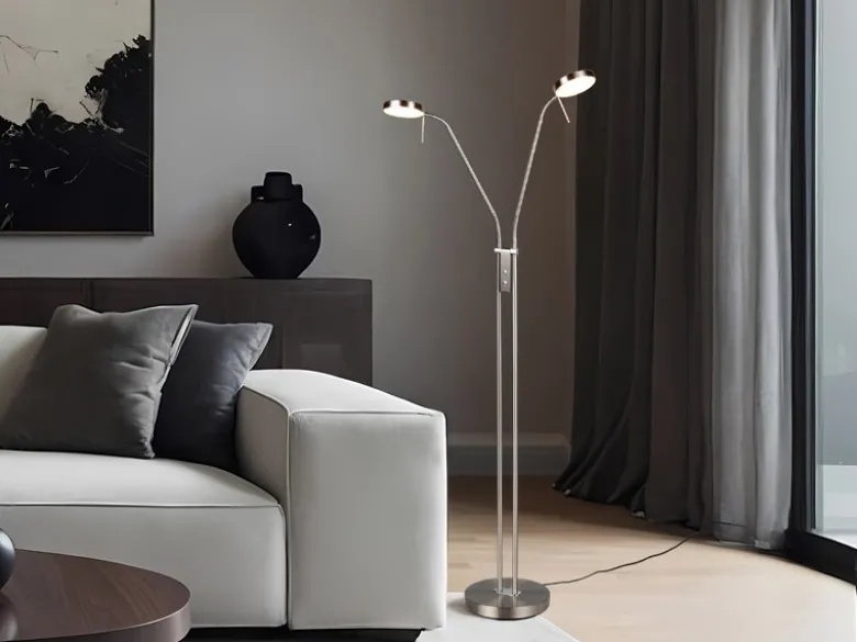 Moderne LED Stehlampe MONZA dimmbar, 2-flammig Silber, Höhe 160cm