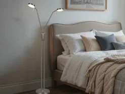 Moderne LED Stehlampe MONZA dimmbar, 2-flammig Silber, Höhe 160cm