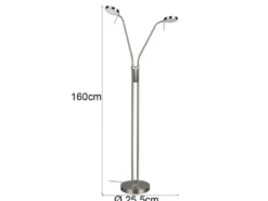 Moderne LED Stehlampe MONZA dimmbar, 2-flammig Silber, Höhe 160cm