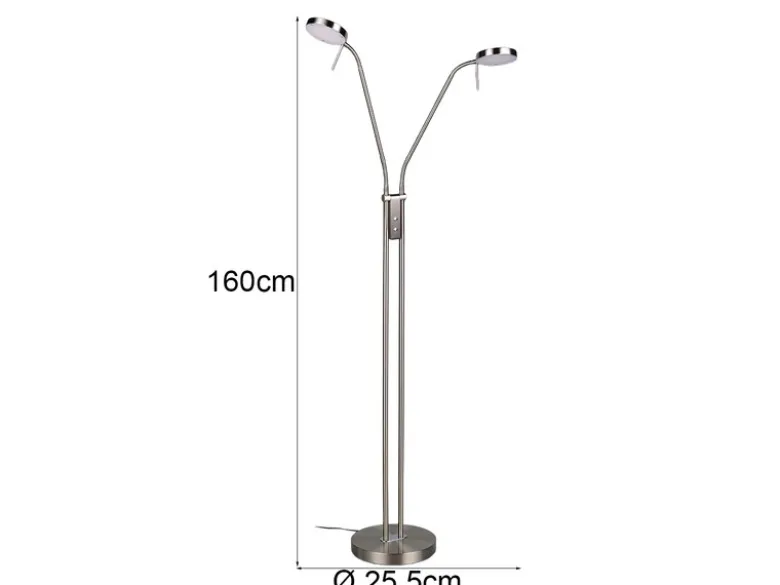 Moderne LED Stehlampe MONZA dimmbar, 2-flammig Silber, Höhe 160cm