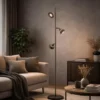 Moderne LED Stehlampe ROMEO dimmbar mit 3 Spots, Schwarz, Höhe 150cm