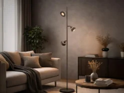Moderne LED Stehlampe ROMEO dimmbar mit 3 Spots, Schwarz, Höhe 150cm