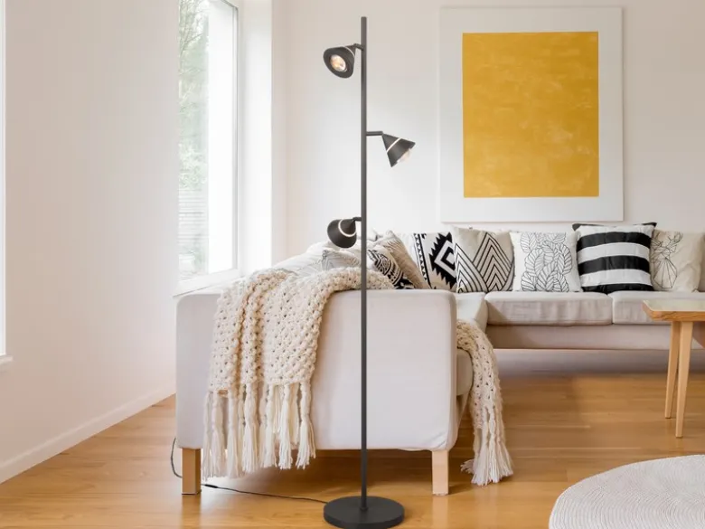 Moderne LED Stehlampe ROMEO dimmbar mit 3 Spots, Schwarz, Höhe 150cm
