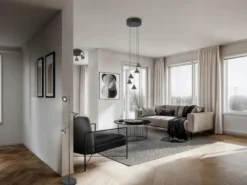 Moderne LED Stehlampe ROMEO dimmbar mit 3 Spots, Schwarz, Höhe 150cm