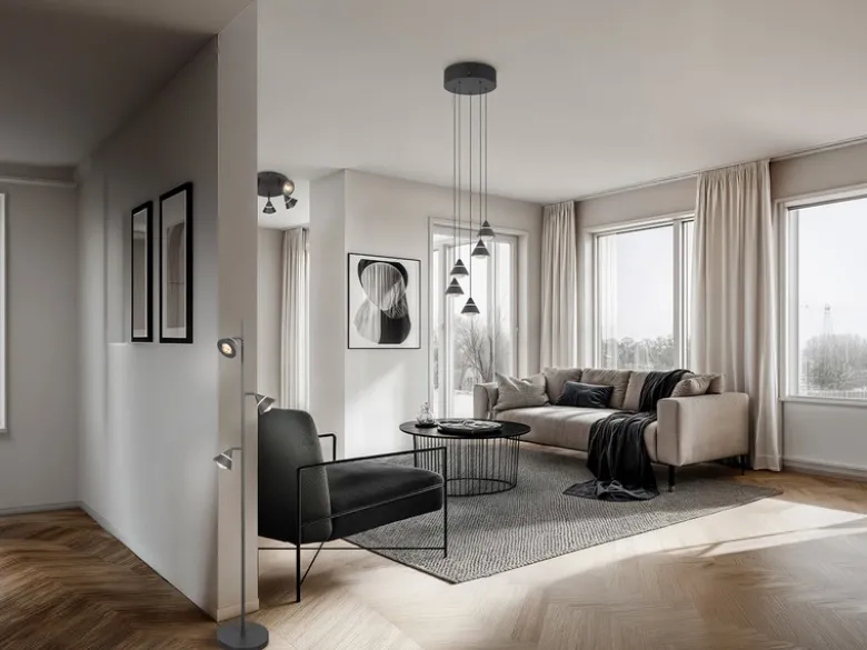 Moderne LED Stehlampe ROMEO dimmbar mit 3 Spots, Schwarz, Höhe 150cm