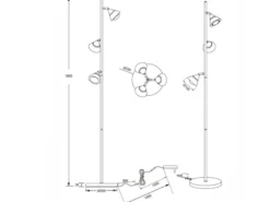 Moderne LED Stehlampe ROMEO dimmbar mit 3 Spots, Schwarz, Höhe 150cm