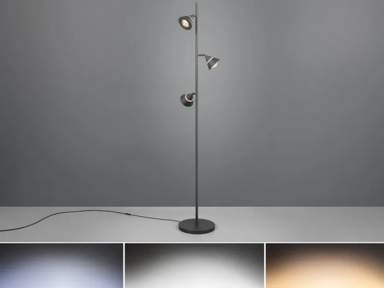 Moderne LED Stehlampe ROMEO dimmbar mit 3 Spots, Schwarz, Höhe 150cm