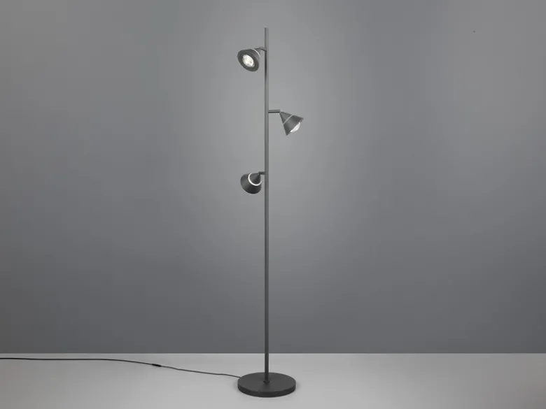 Moderne LED Stehlampe ROMEO dimmbar mit 3 Spots, Schwarz, Höhe 150cm