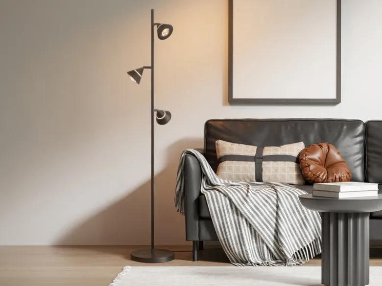 Moderne LED Stehlampe ROMEO dimmbar mit 3 Spots, Schwarz, Höhe 150cm